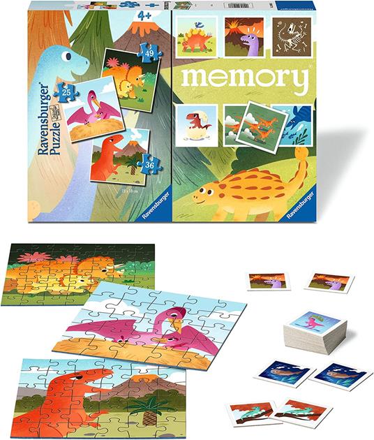 Ravensburger Dinosauri Memory 48 Carte + 3 Puzzle